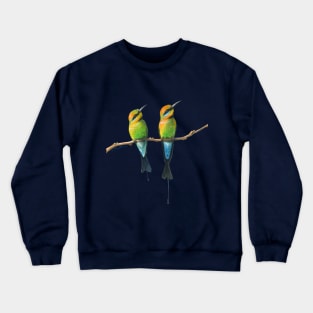 Rainbow Bee-Eaters Watercolour Design - Blue Background Crewneck Sweatshirt